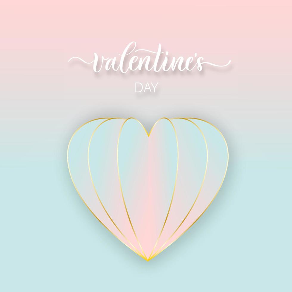 Valentines Day vector holiday flyer with realistic paper heart on pink background.