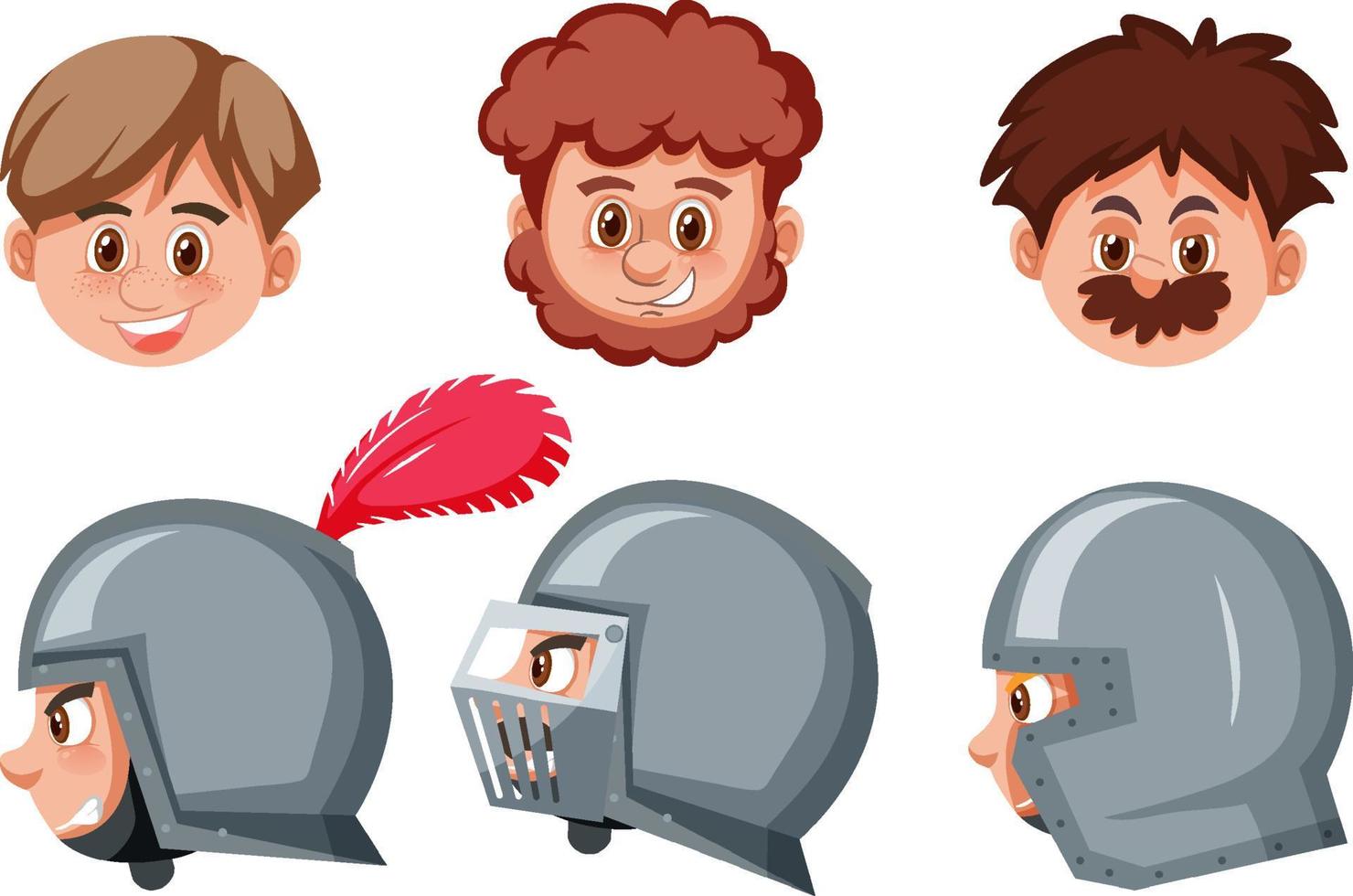 Set of male knight head vector