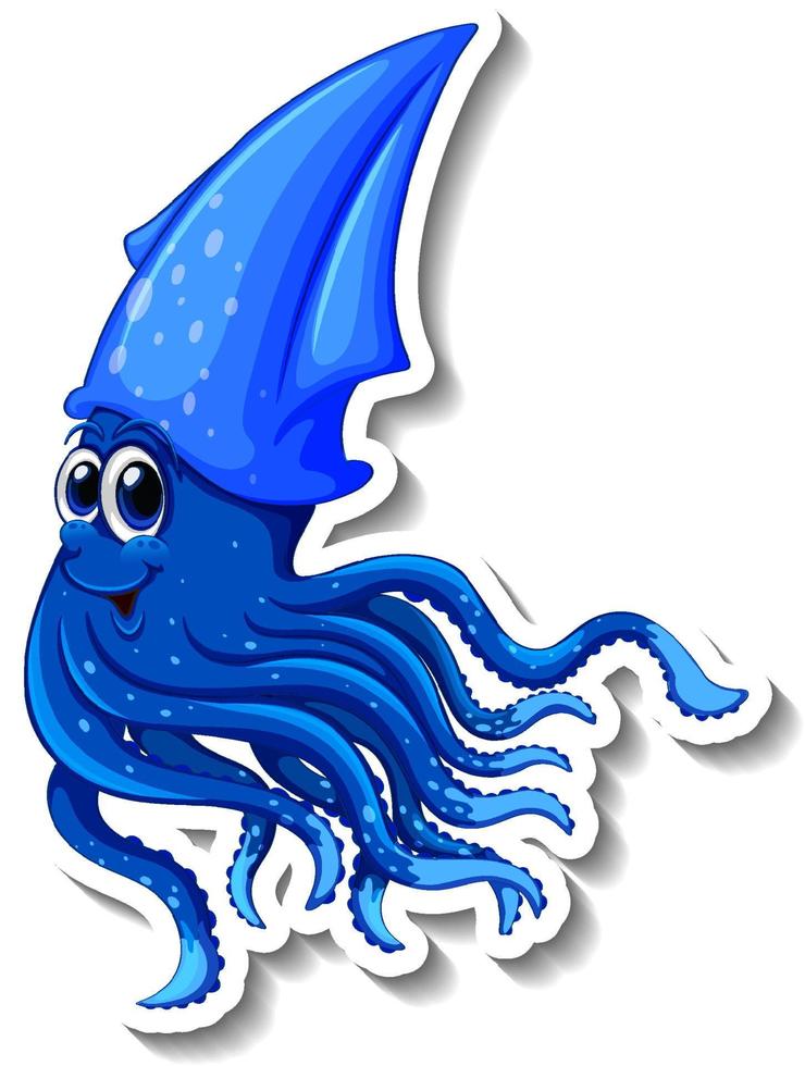 Squid sea animal cartoon sticker vector