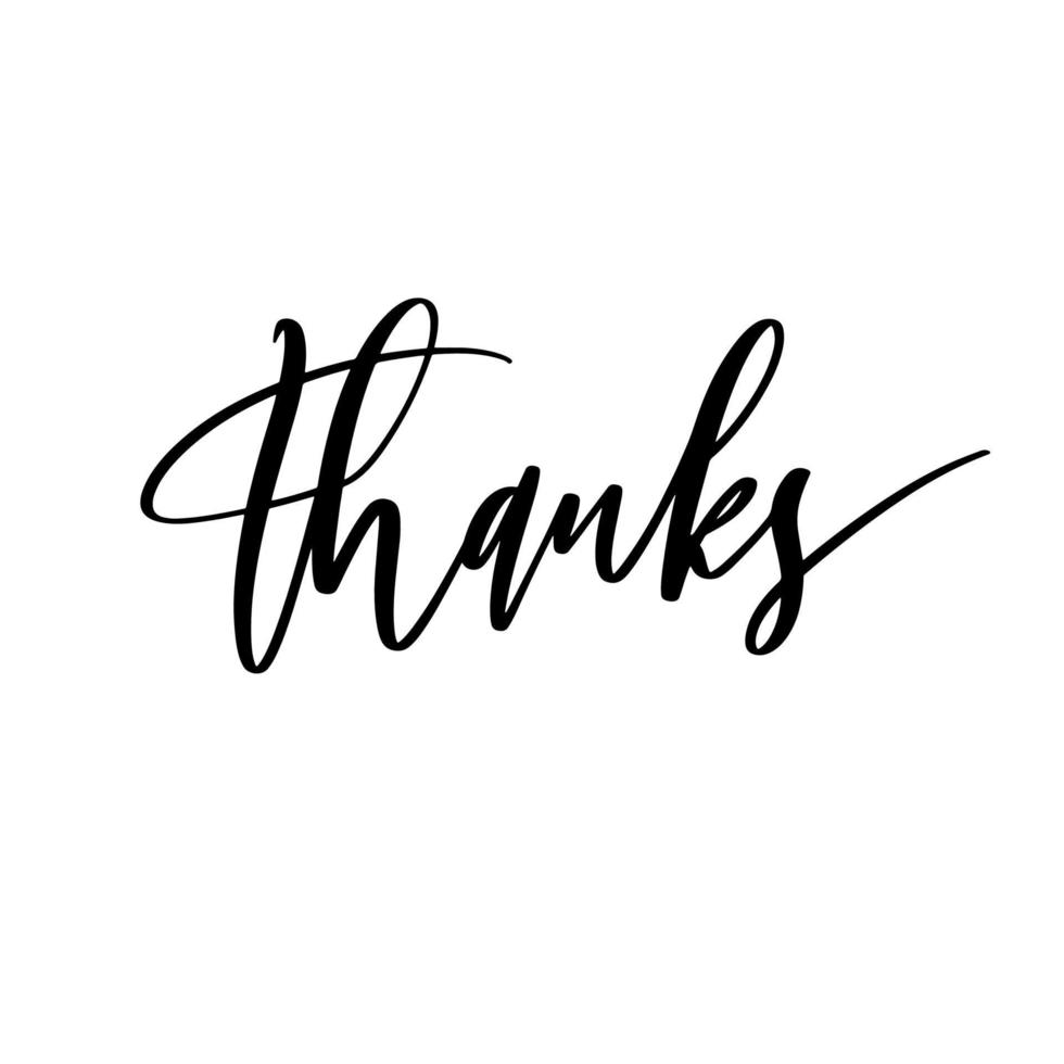 Thanks card. Hand drawn lettering. Ink illustration. Vector illustration. Ink hand lettering. Dark brush pen lettering.