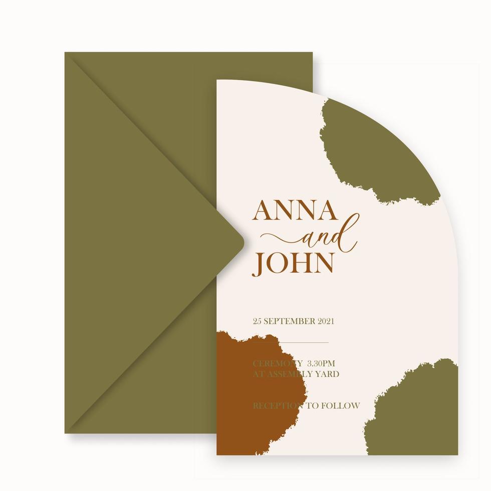Modern wedding invitation, burnt orange wedding invitation template, arch shape with leaf shadow and handmade calligraphy. vector