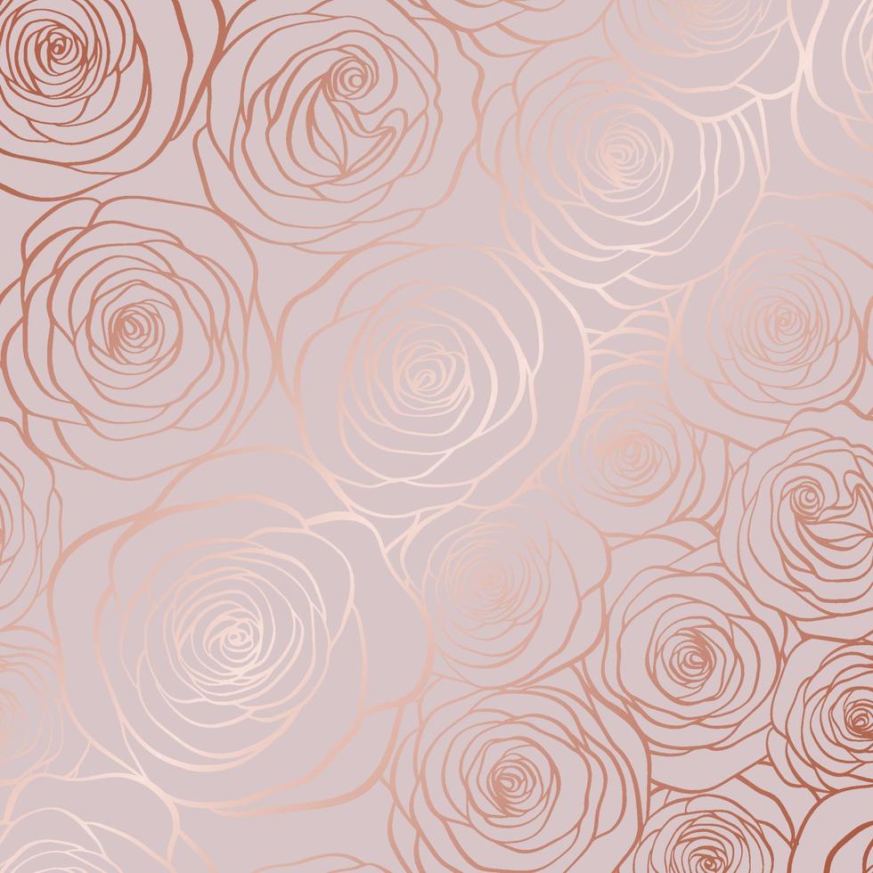 Vector seamless pattern with roses contours on pink backround.