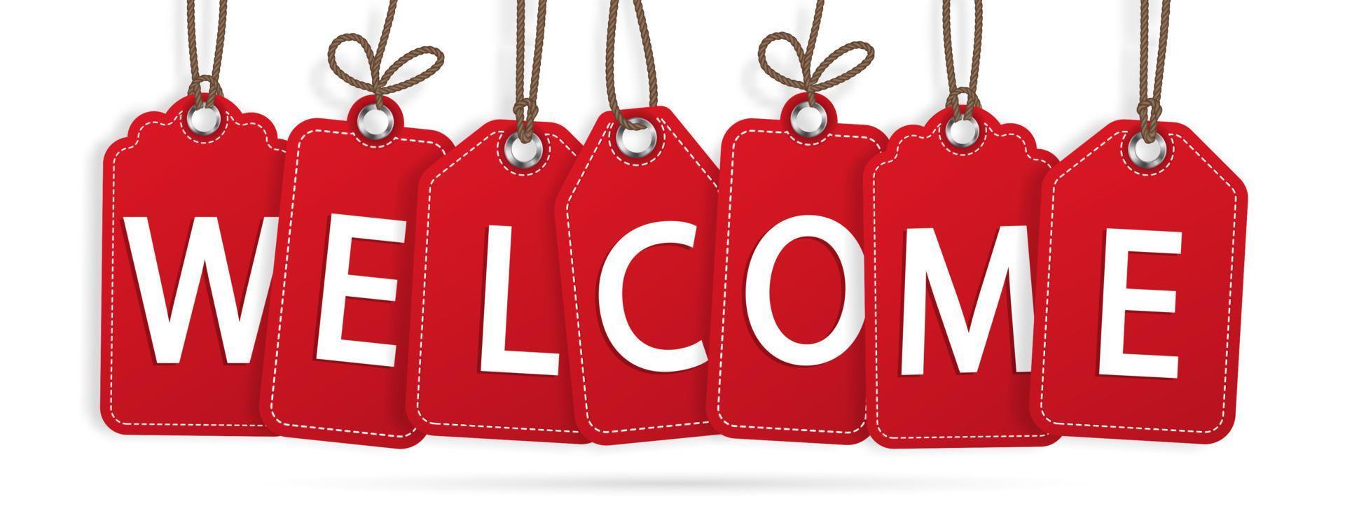 Welcome - Hanging Stickers Header, hanging on ropes. vector