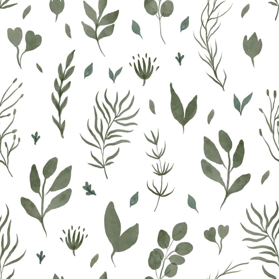 Seamless pattern of vector watercolor leaves and branches. Lovely design element to make your own pattern, laurels and compositions.