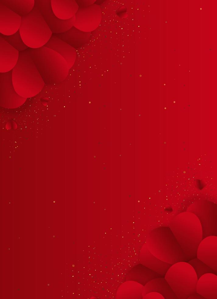 Fondo de San Valentín con corazones de papel rojo sobre fondo rojo. vector