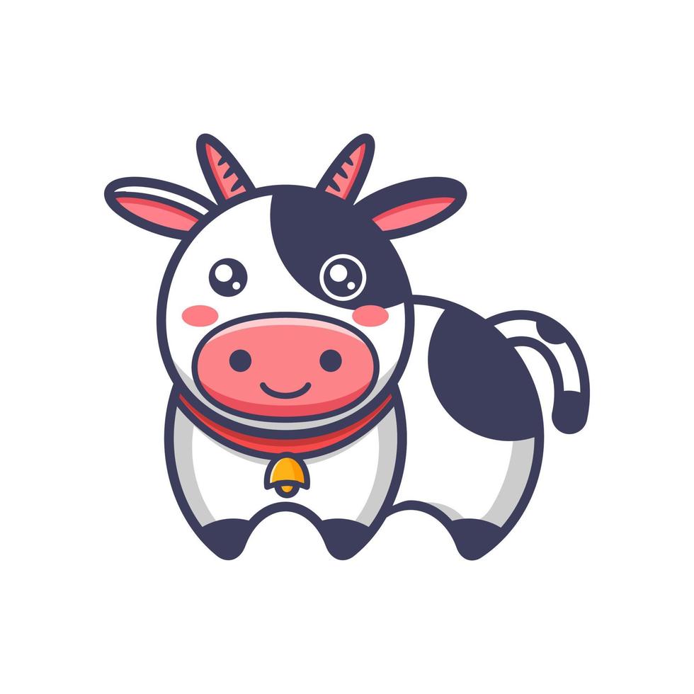 vaca de divertidos dibujos animados con campana amarilla vector