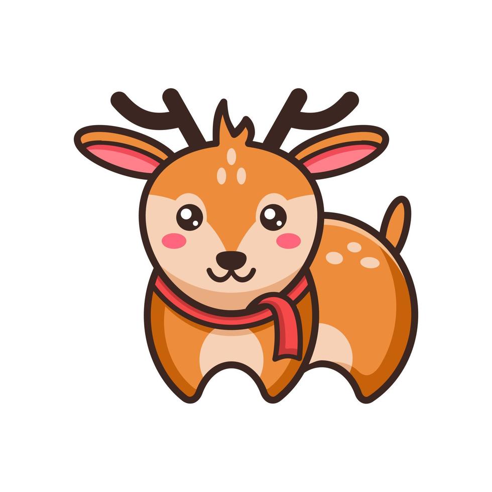 Funny cartoon deer with red scarf vector