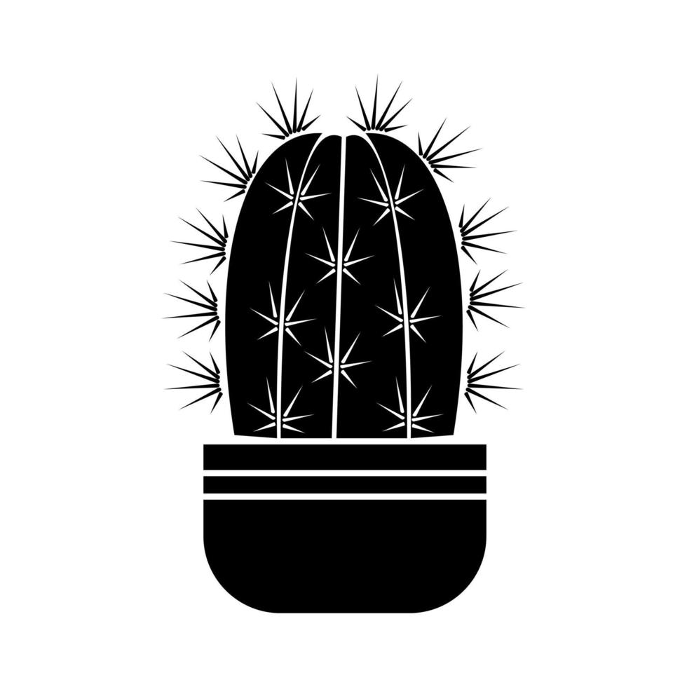 silhouette of cactus, thorny potted plant, indoor succulent icon vector