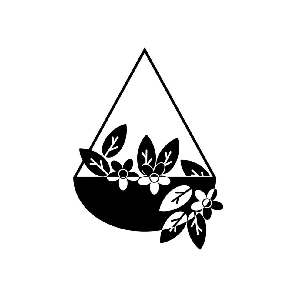plantas de ampel, silueta de una planta de interior en una maceta colgante, icono de flores y hojas para la decoración del hogar vector