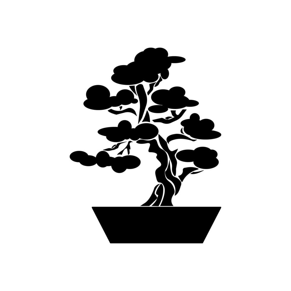 silueta de bonsai, árbol decorativo en maceta, cultura japonesa de bonsai, icono de cultivo de plantas vector