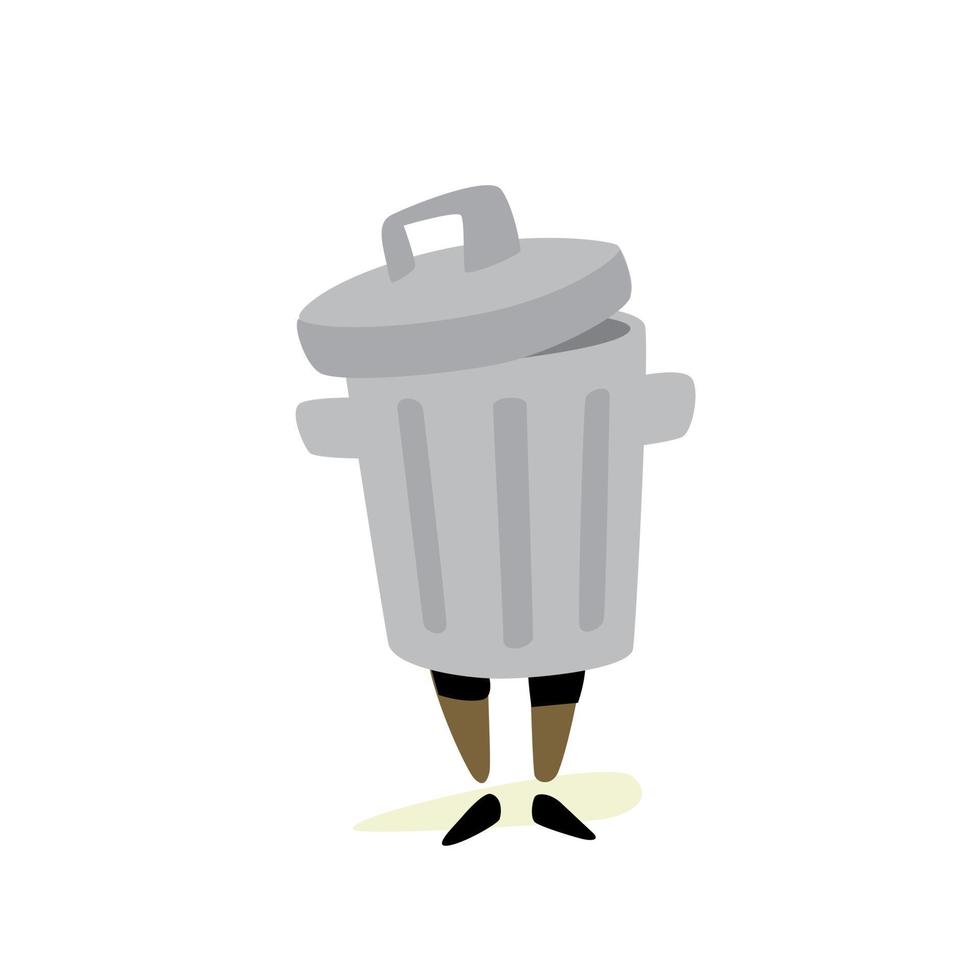 Ilustración de un bote de basura. vector. personaje para pegatinas, limpiadores de basura. está prohibido tirar basura. cuida la naturaleza, saca la basura. mascota. vector