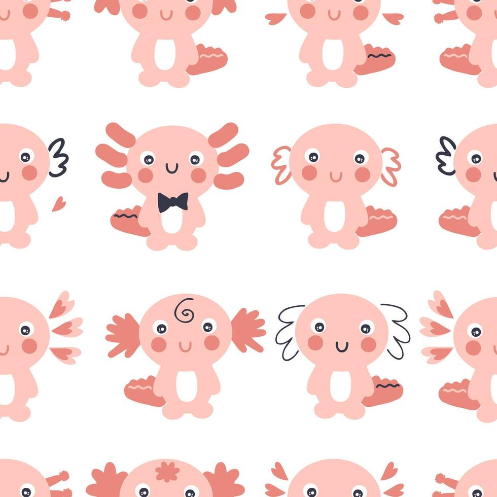 Hand drawn axolotls seamless pattern. vector