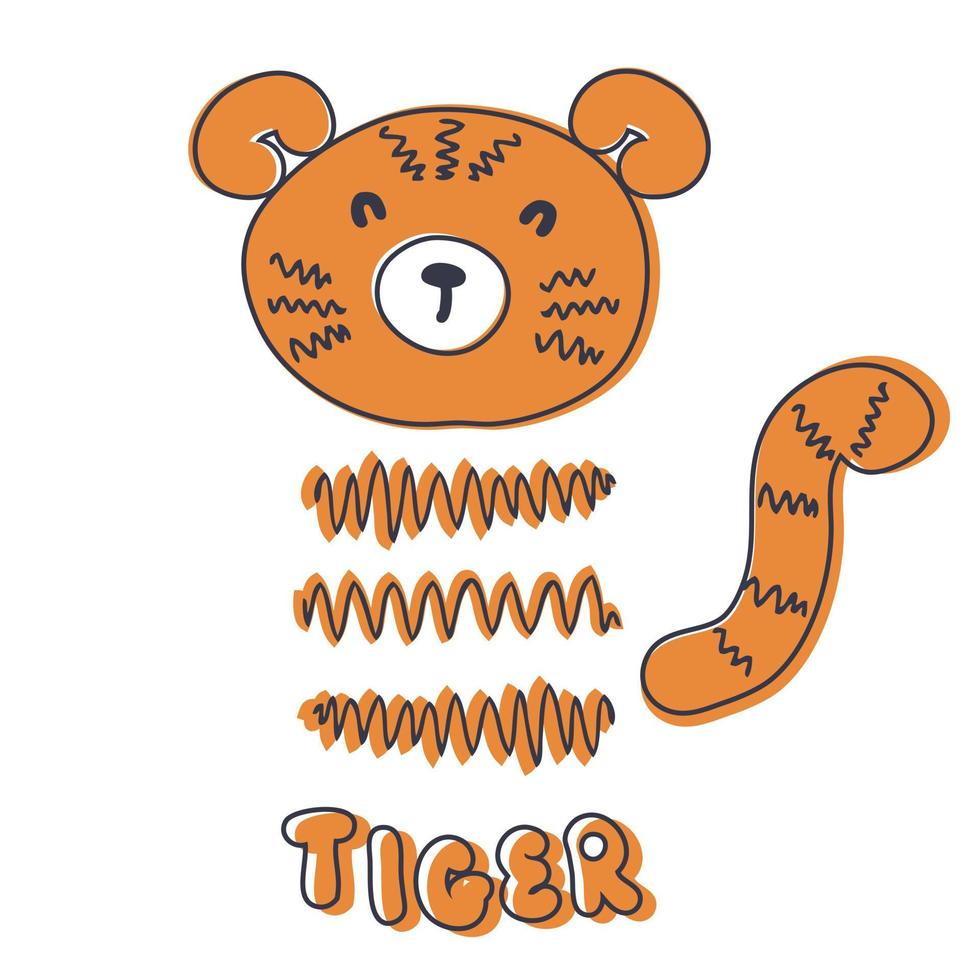 doodle de tigre simple dibujado a mano. perfecto para camisetas, carteles, textiles, estampados y tarjetas de felicitación. ilustración vectorial para decoración y diseño. vector