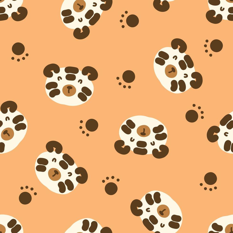 Doodle seamless pattern with tiger faces and paws. vector