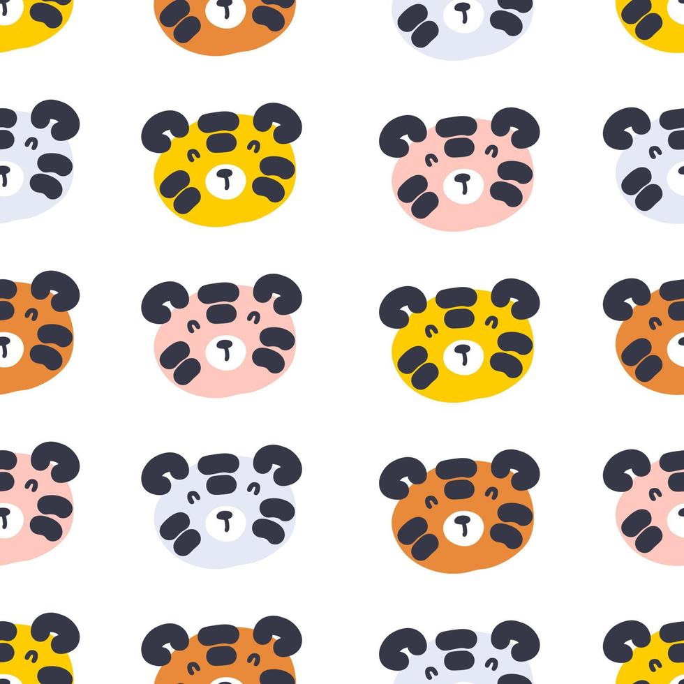 Hand drawn seamless pattern with cute tiger faces. vector