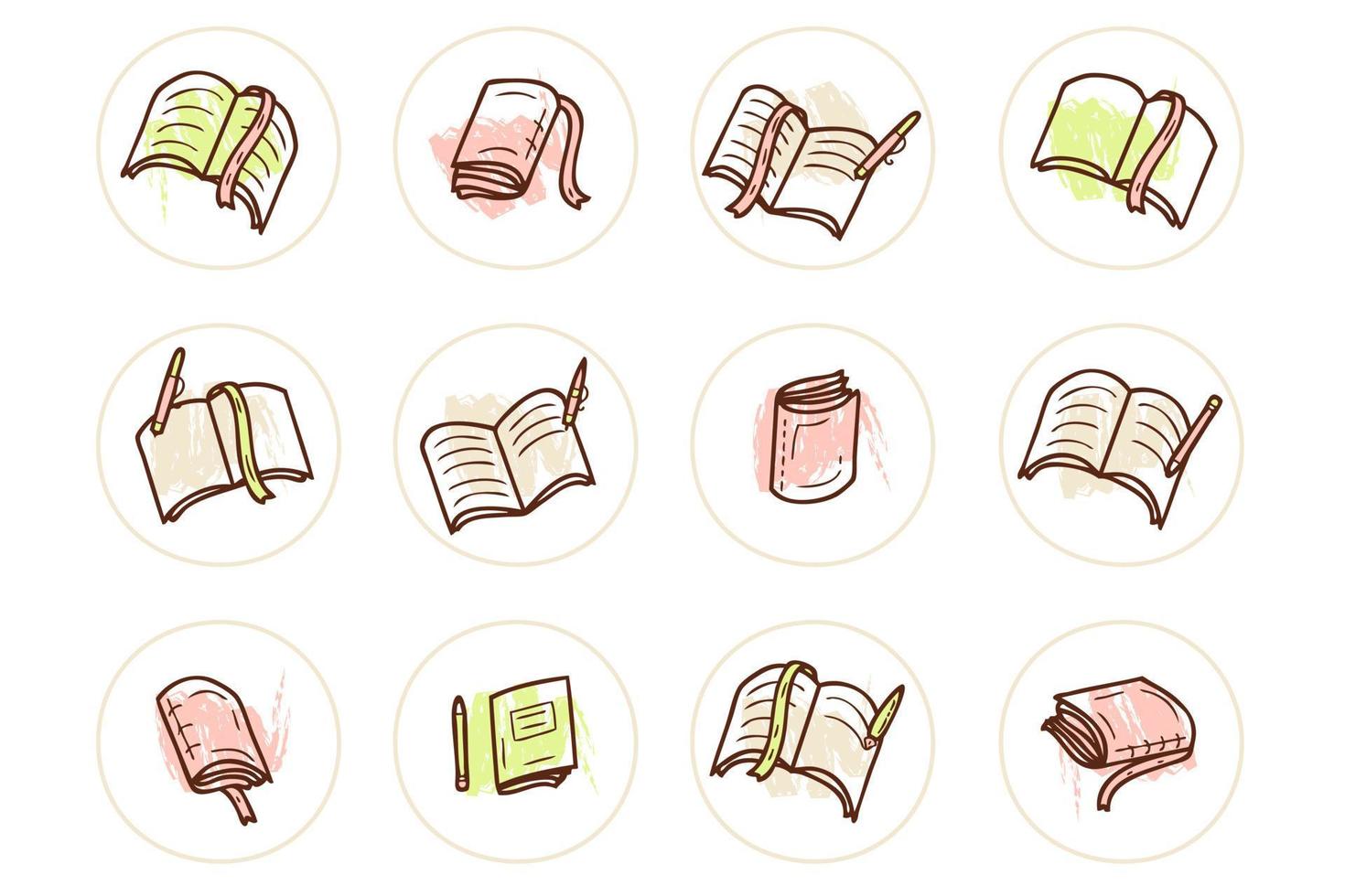 historia destacada conjunto de iconos de libros de texto de la universidad de la escuela. vector