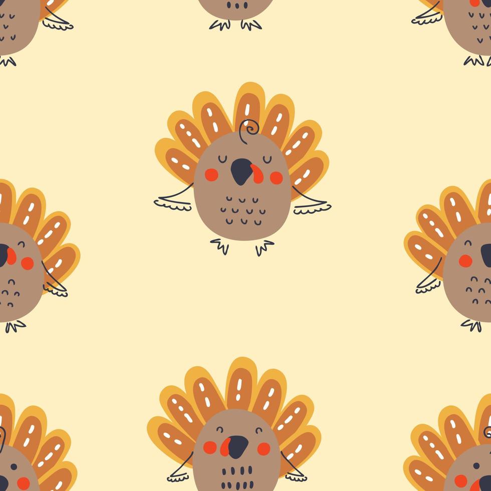 Thanksgiving hand drawn seamless pattern with turkeys. vector