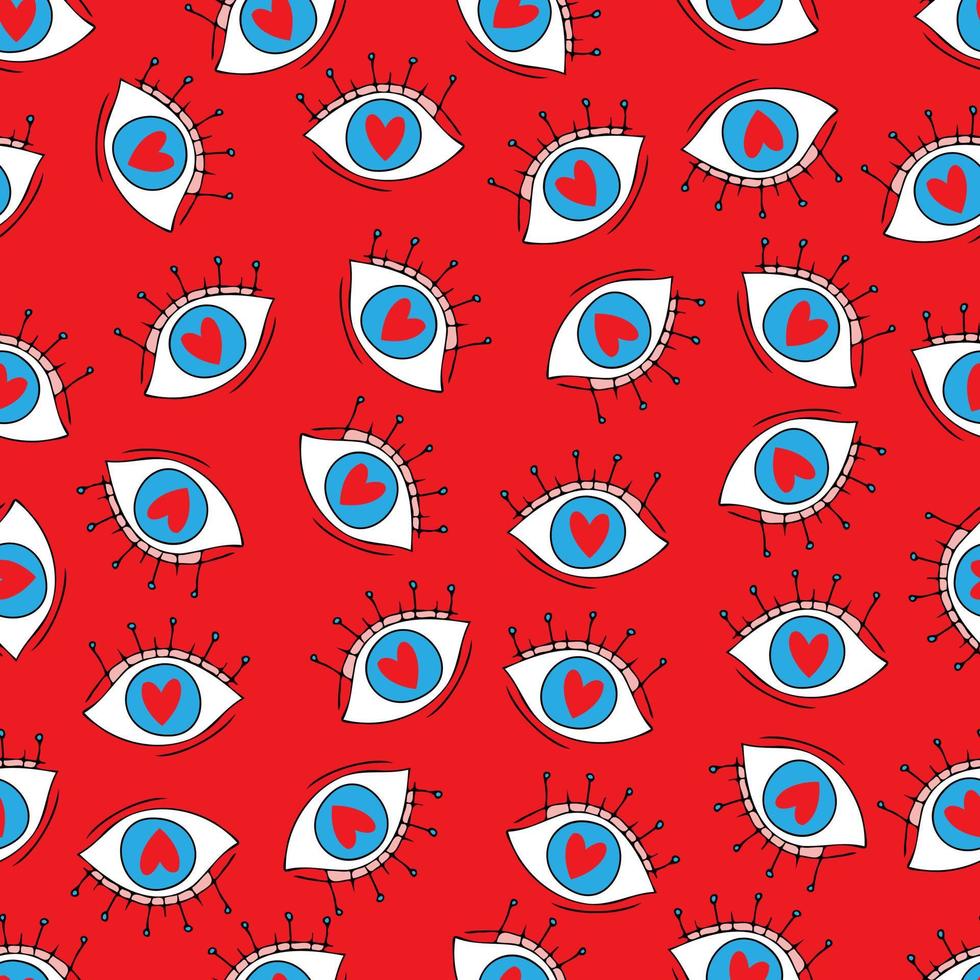 enamored eyes vector seamless pattern. Eyes with hearts Valentine's Day 14 February. Background for invitations, wallpaper, wrapping paper and scrapbooking