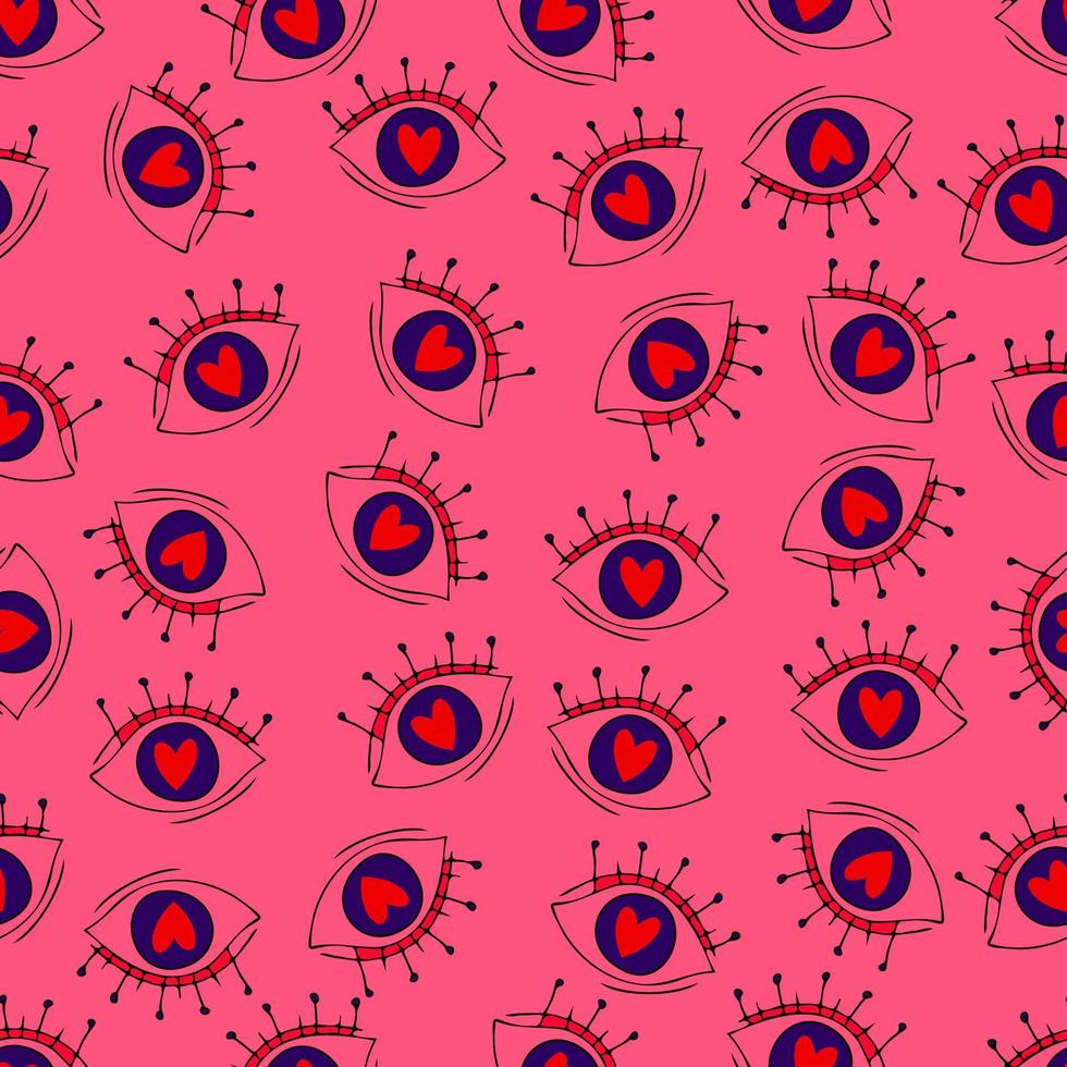 enamored eyes vector seamless pattern. Eyes with hearts Valentine's Day 14 February. Background for invitations, wallpaper, wrapping paper and scrapbooking