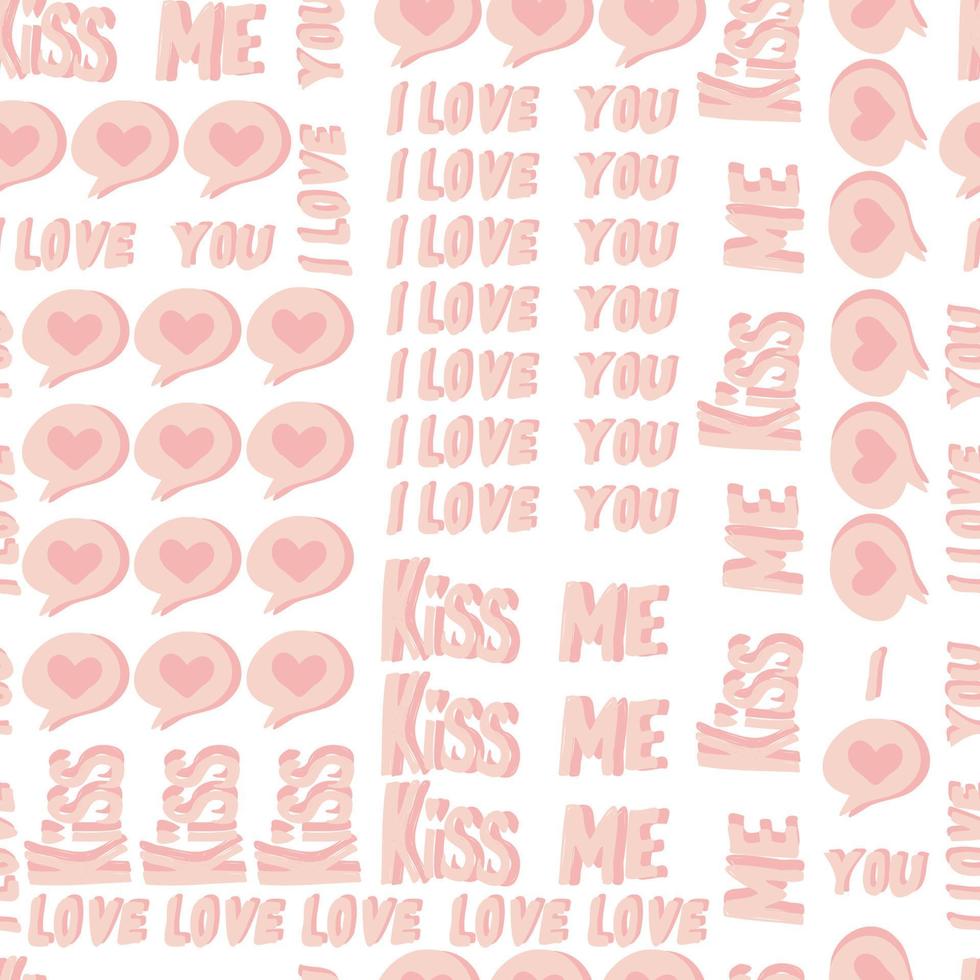 vector seamless pattern of hearts and gifts with congratulations declaration of love on Valentine's Day 14 February. Background for invitations, wallpaper, wrapping paper and scrapbooking