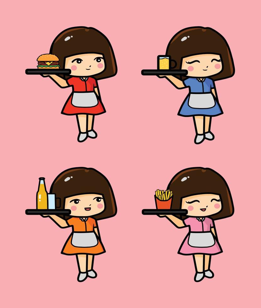 set of cute waitress vector