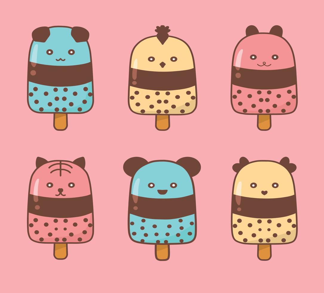 set kawaii milky ice cream vector