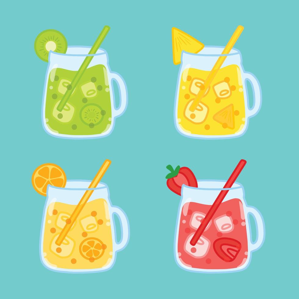 set of ice fruit juice, cocktail vector