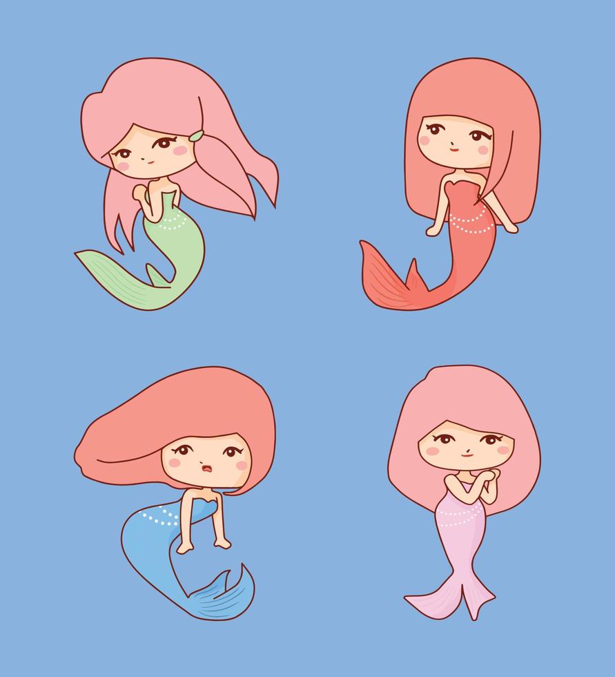 set of cute mermaid vector