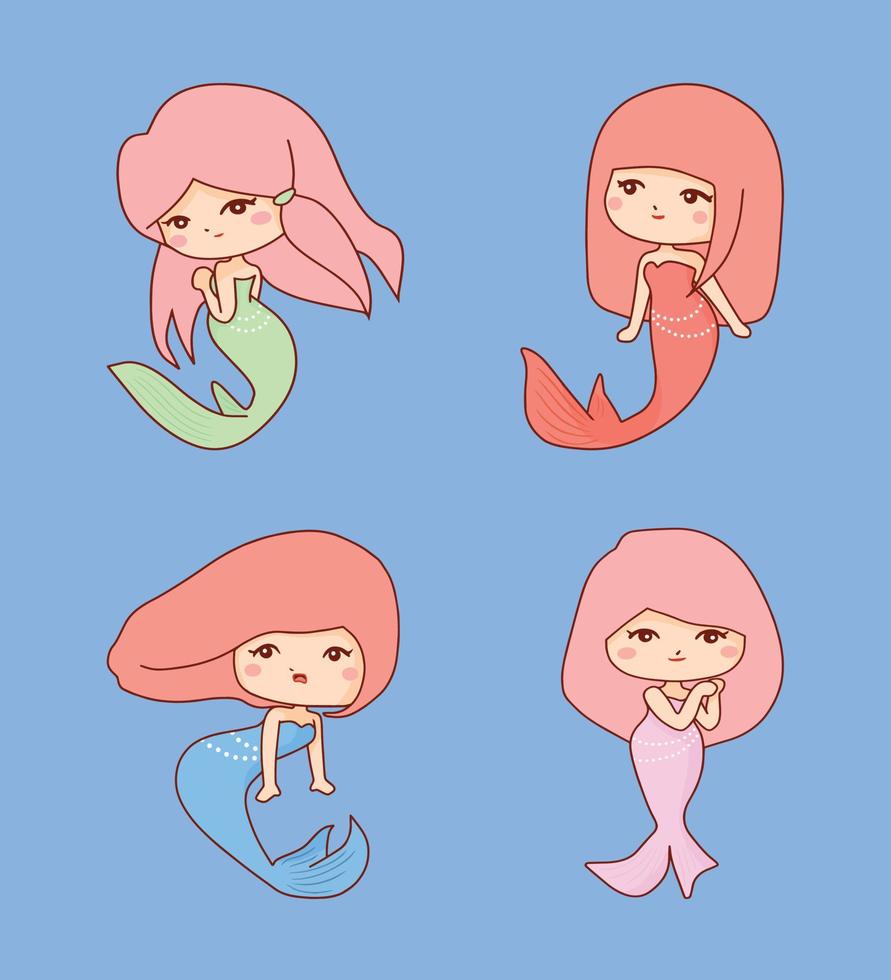 set of cute mermaid vector