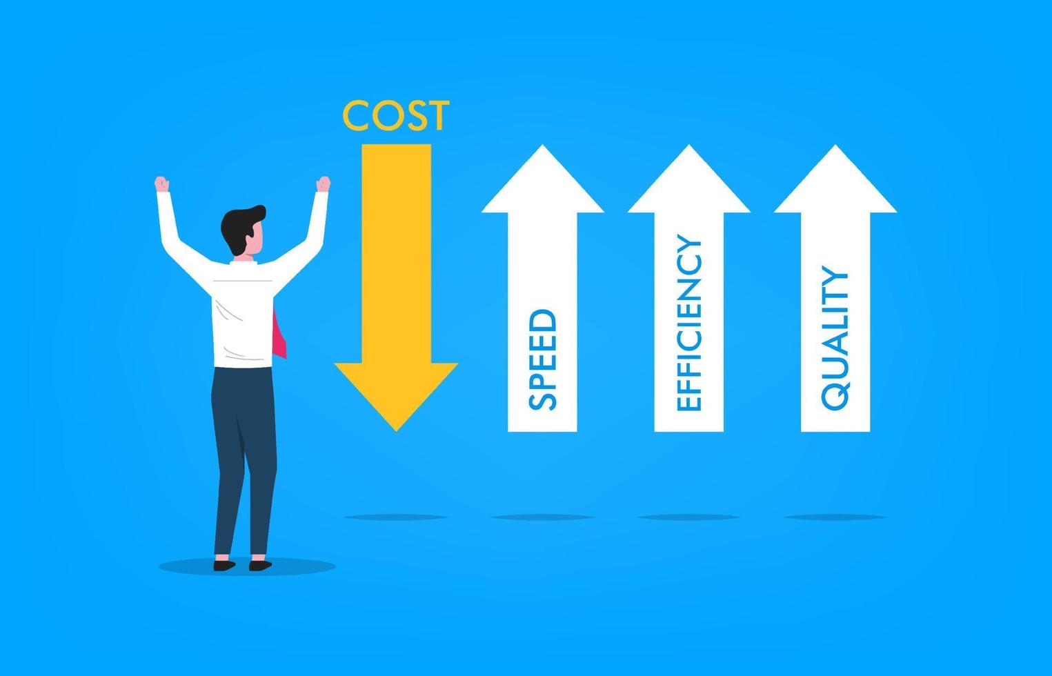 Business optimization concept with arrows symbol. Increased Quality, Efficiency, Speed and Decreased Cost vector illustration