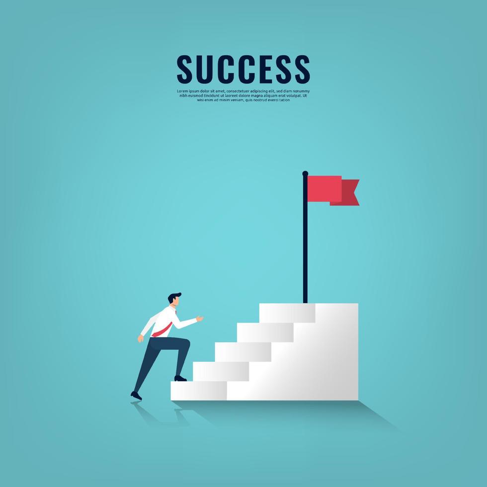 Stairway for success concept with businessman climbs to the top. vector illustration