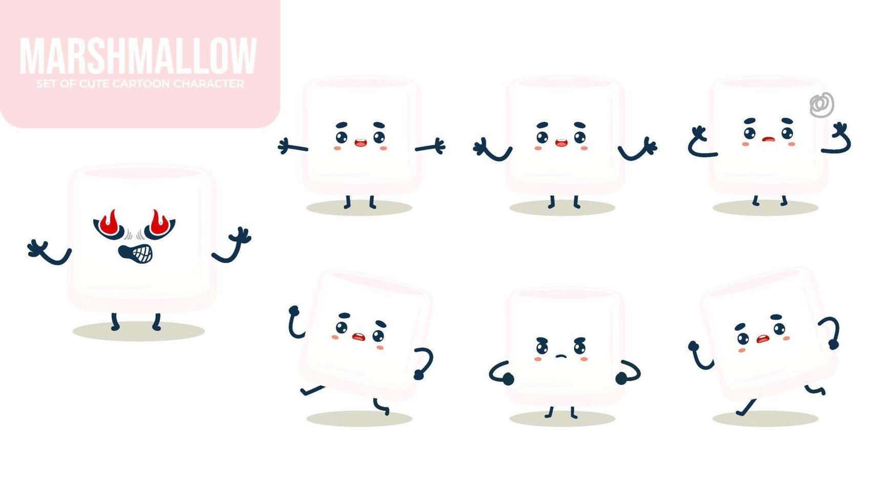 Set of cute marshmallow cartoon character with different poses Premium Vector