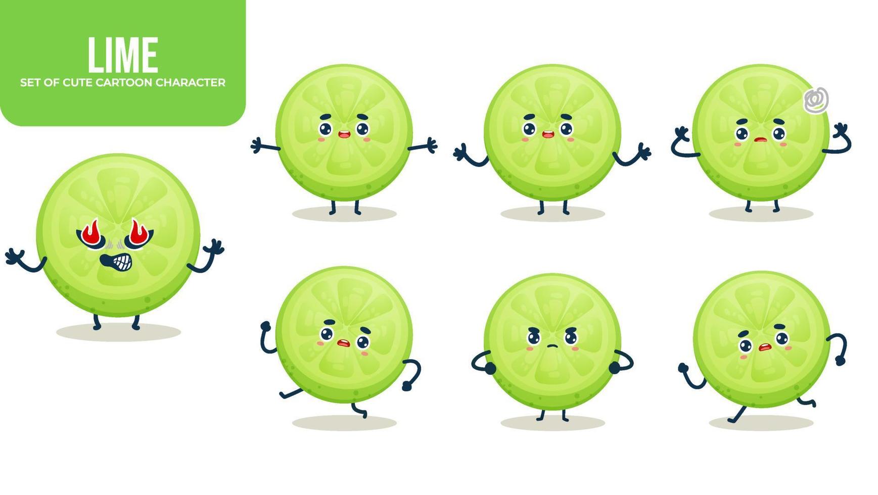 Set of cute lime cartoon character with different poses Premium Vector