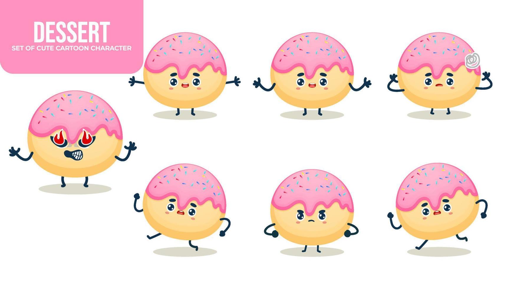 Set of cute sweet dessert cartoon character with different poses Premium Vector
