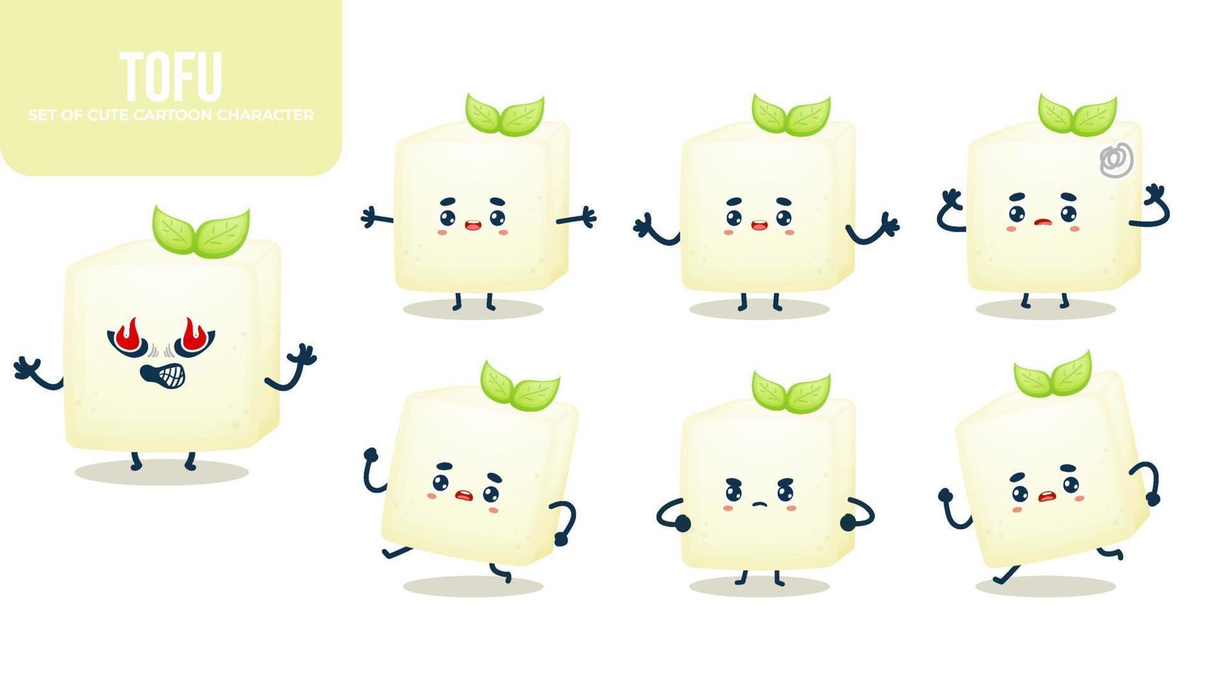 conjunto de lindo personaje de dibujos animados de tofu con diferentes poses vector premium