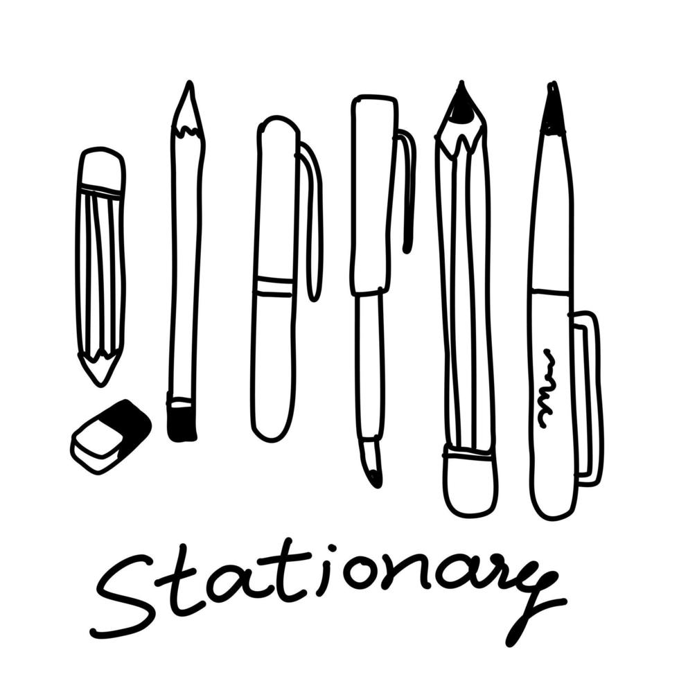 freehand stationary doodle Hand drawn cartoon vector