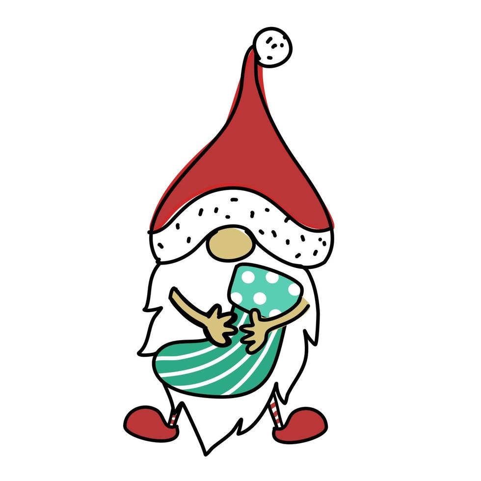 gnomos de navidad santa vector de dibujos animados dibujados a mano