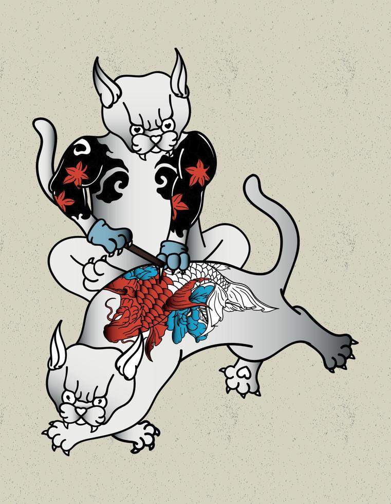 tatuaje de gato tebori vector