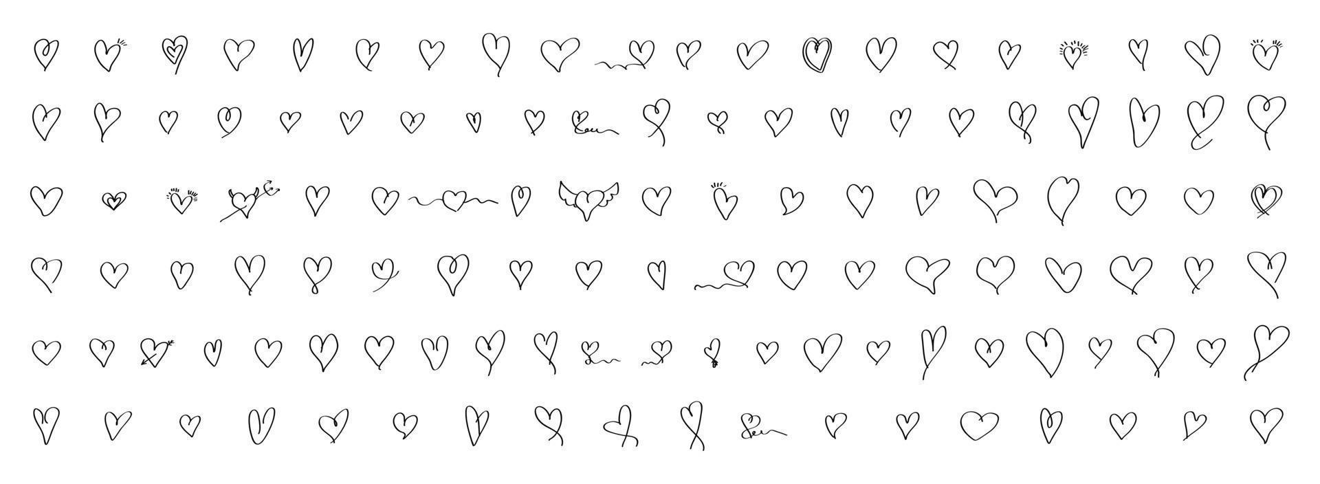 Hand drawn love hearts collection. Vector. vector