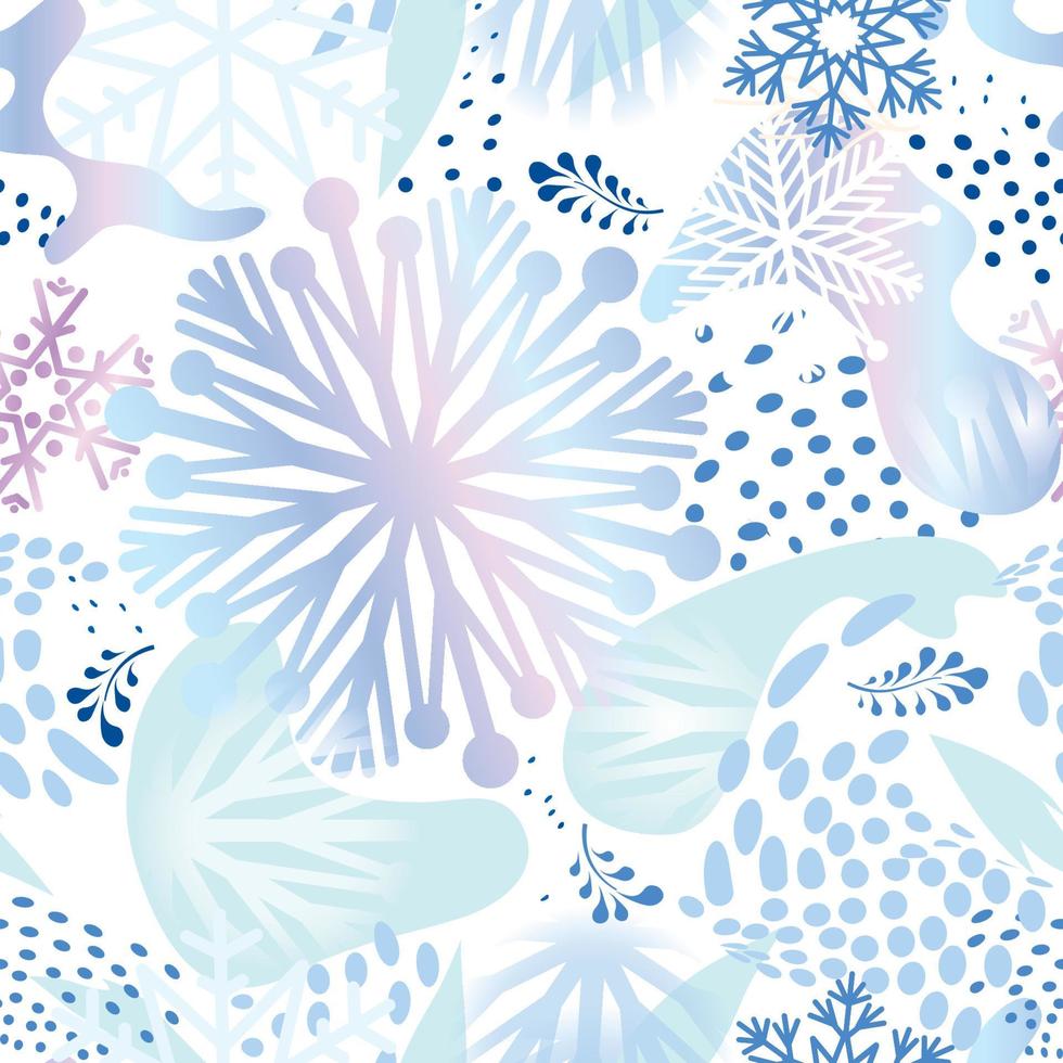 Snow seamless pattern. Abstract floral winter pattern with dots and snowflakes. Seasonal drawn texture. Winter holiday backdrop. Artistic stylish tiled background from Christmas collection. vector