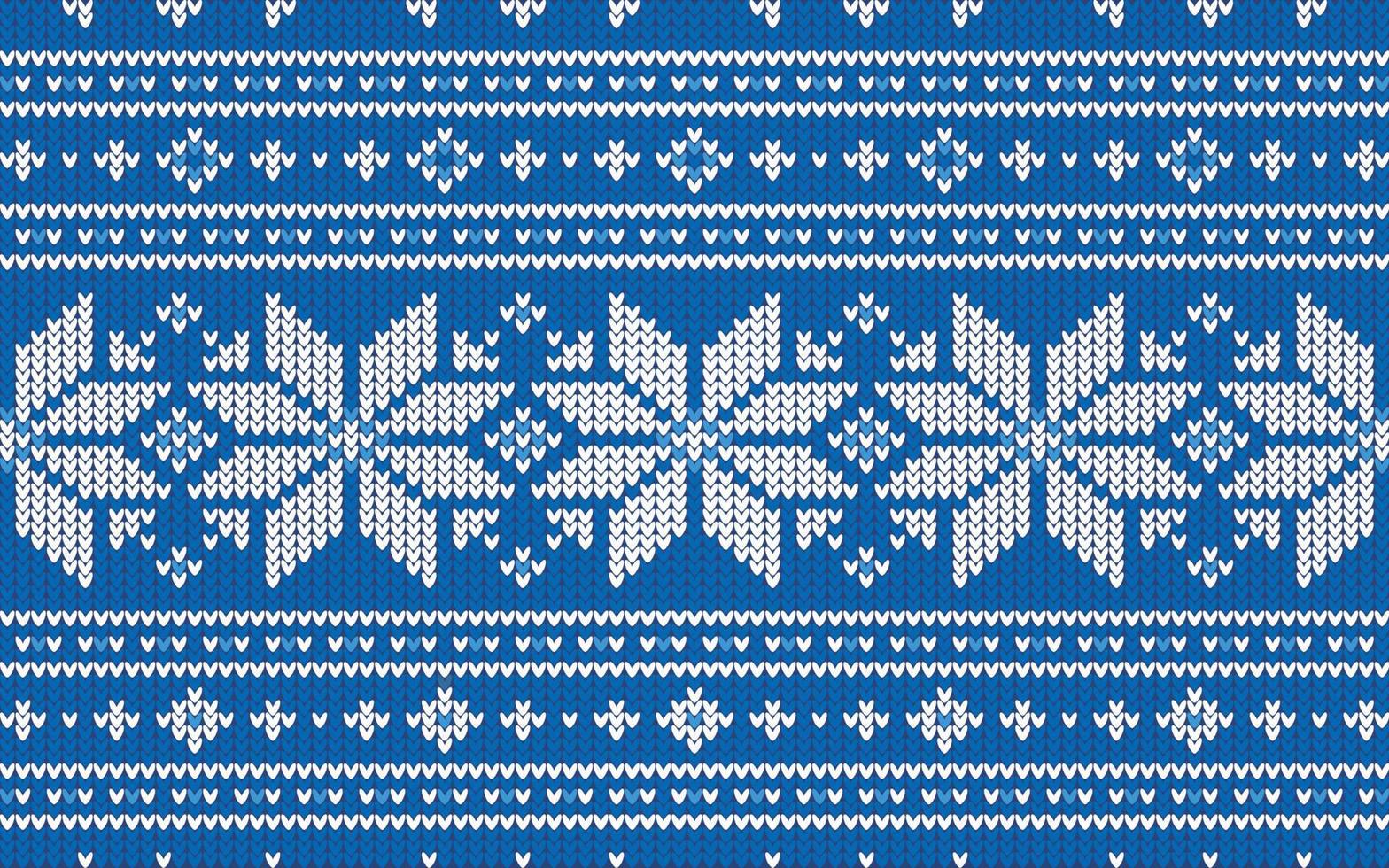 Christmas jacquard pattern with white and blue snowflakes vector