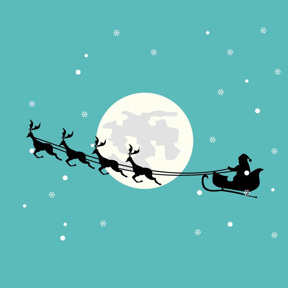 Christmas card of Santa Claus in his sleigh over a beautiful full moon vector