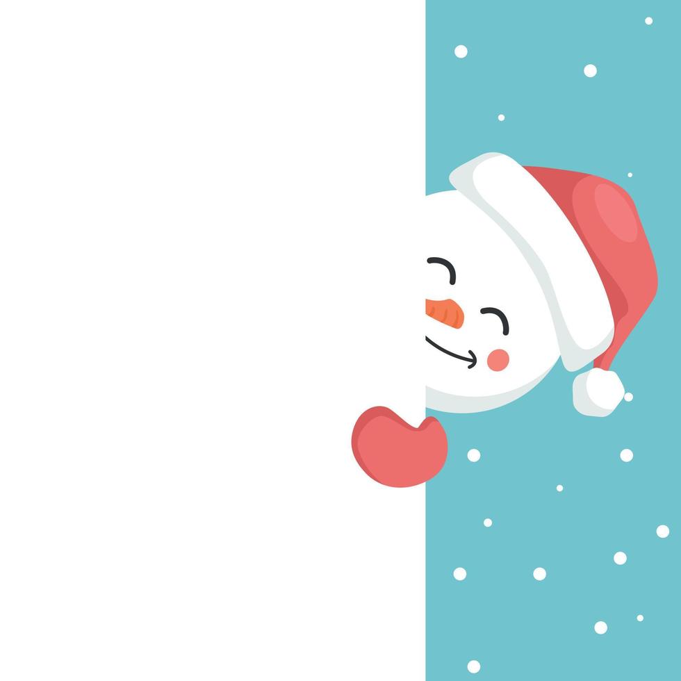 tarjeta de navidad para la dedicación del muñeco de nieve feliz asomando vector