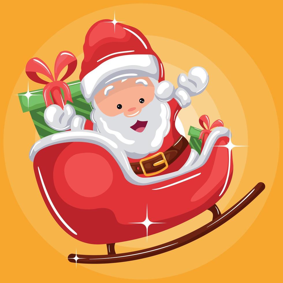 sleigh with happy santa claus and gift boxes for christmas vector