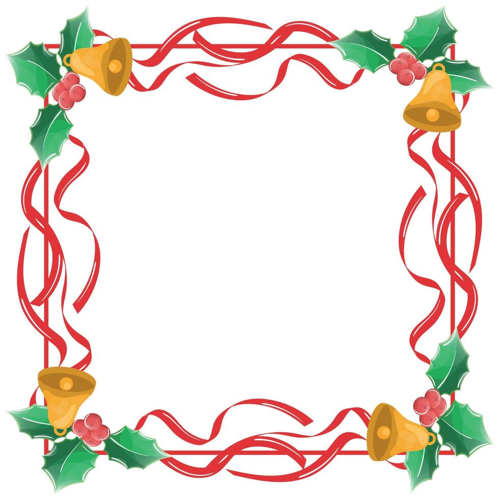 christmas frame decorated with red confetti and golden bells vector
