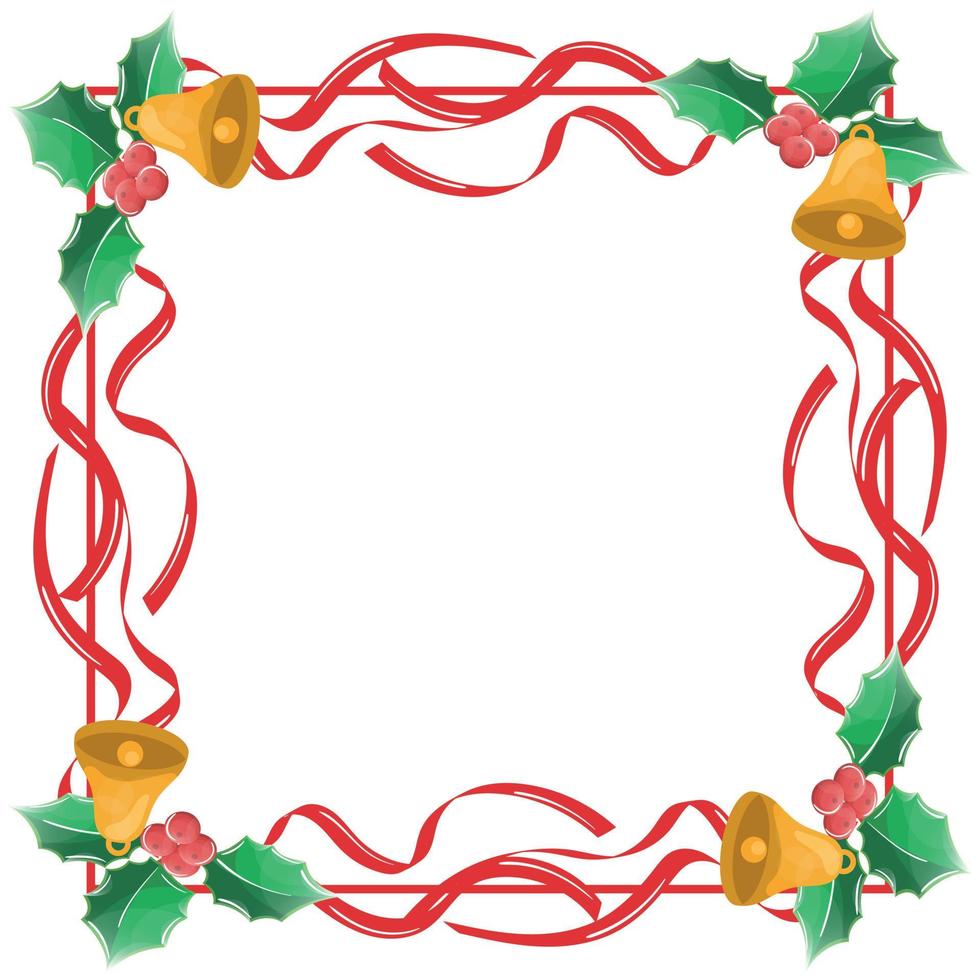 christmas frame decorated with red confetti and golden bells vector