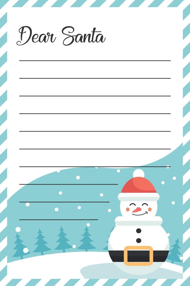 tarjeta de carta de mensaje para santa claus de muñeco de nieve en navidad vector