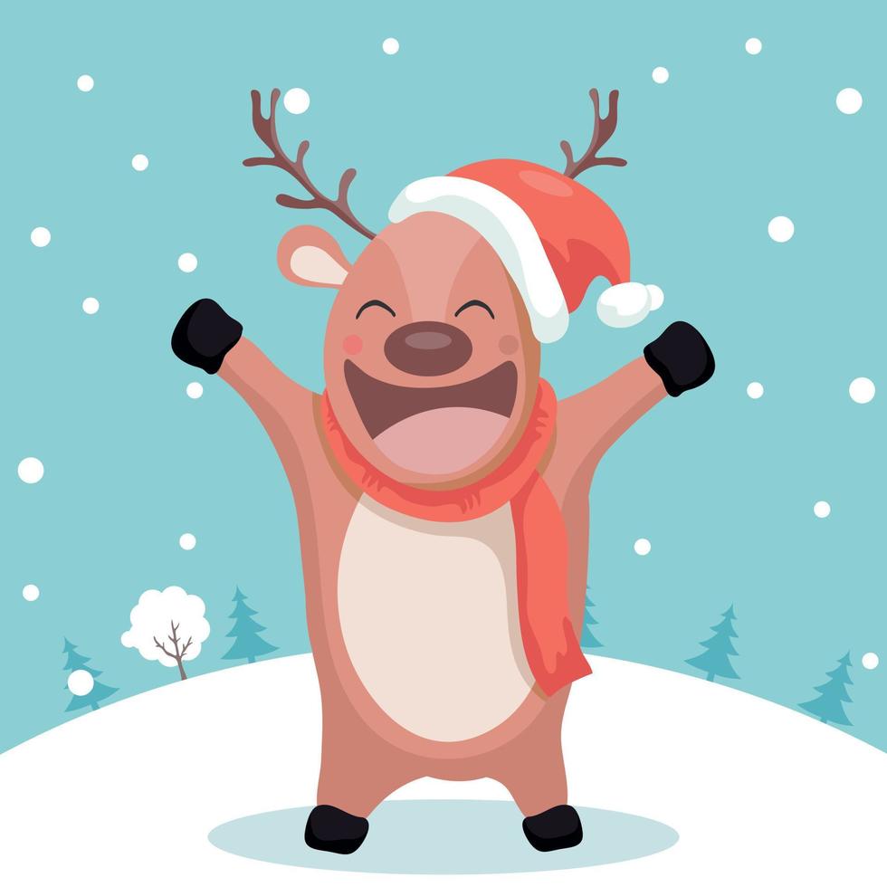 Merry Christmas greeting card of Happy Santa Claus reindeer vector