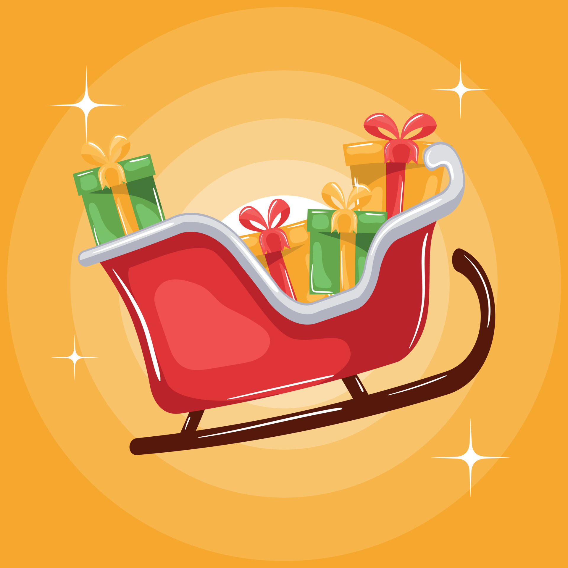 background with christmas sleigh and small gift boxes on transparent