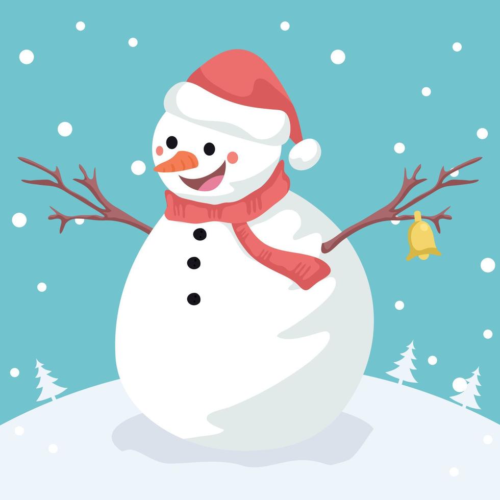 Merry Christmas card of snowman with bells vector